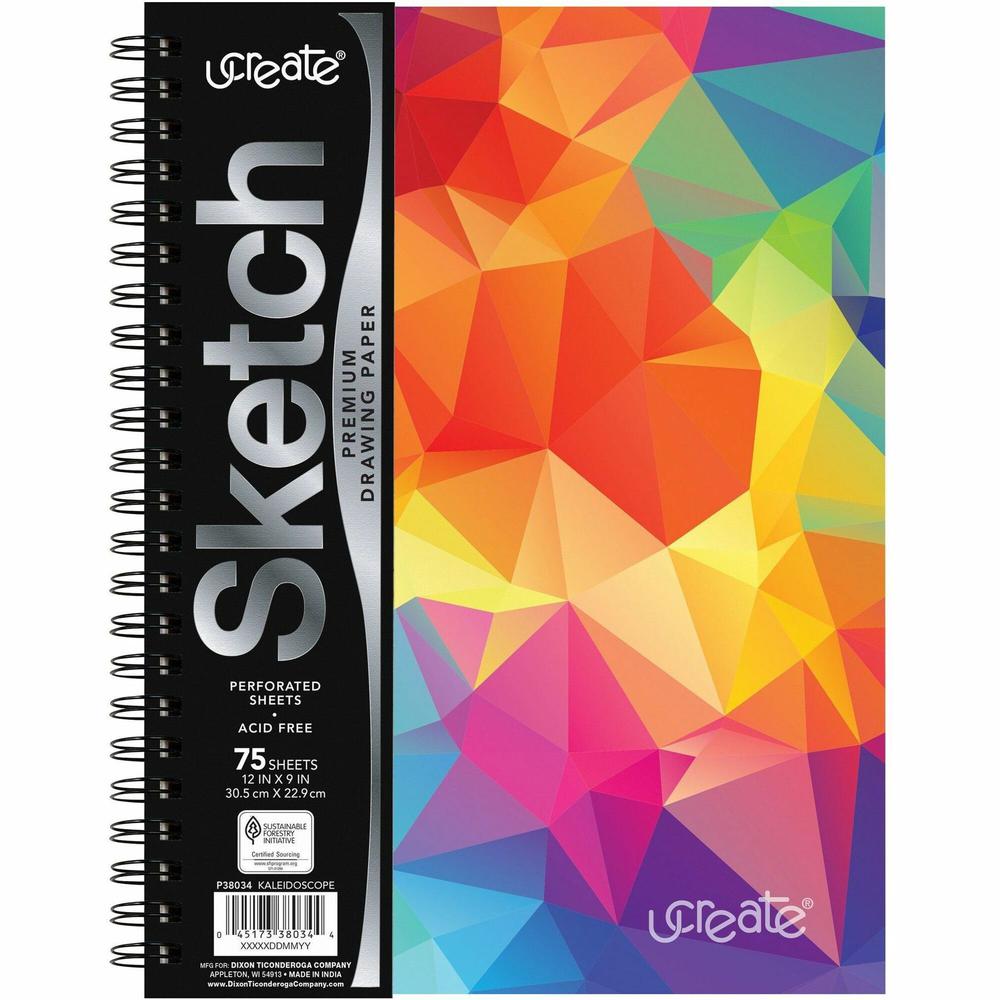 Pacon Fashion Sketch Book - 75 Pages - Spiral - 120 g/m&#178; Grammage - 9" x 6" - Neon Kaleidoscope Cover - Acid-free, Perforated, Durable. Picture 1