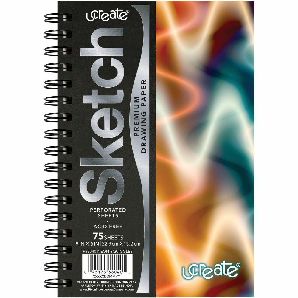 Pacon Fashion Sketch Book - 75 Pages - Spiral - 120 g/m&#178; Grammage - 9" x 6" - Neon Neon Abstract Cover - Acid-free, Perforated, Durable. Picture 1