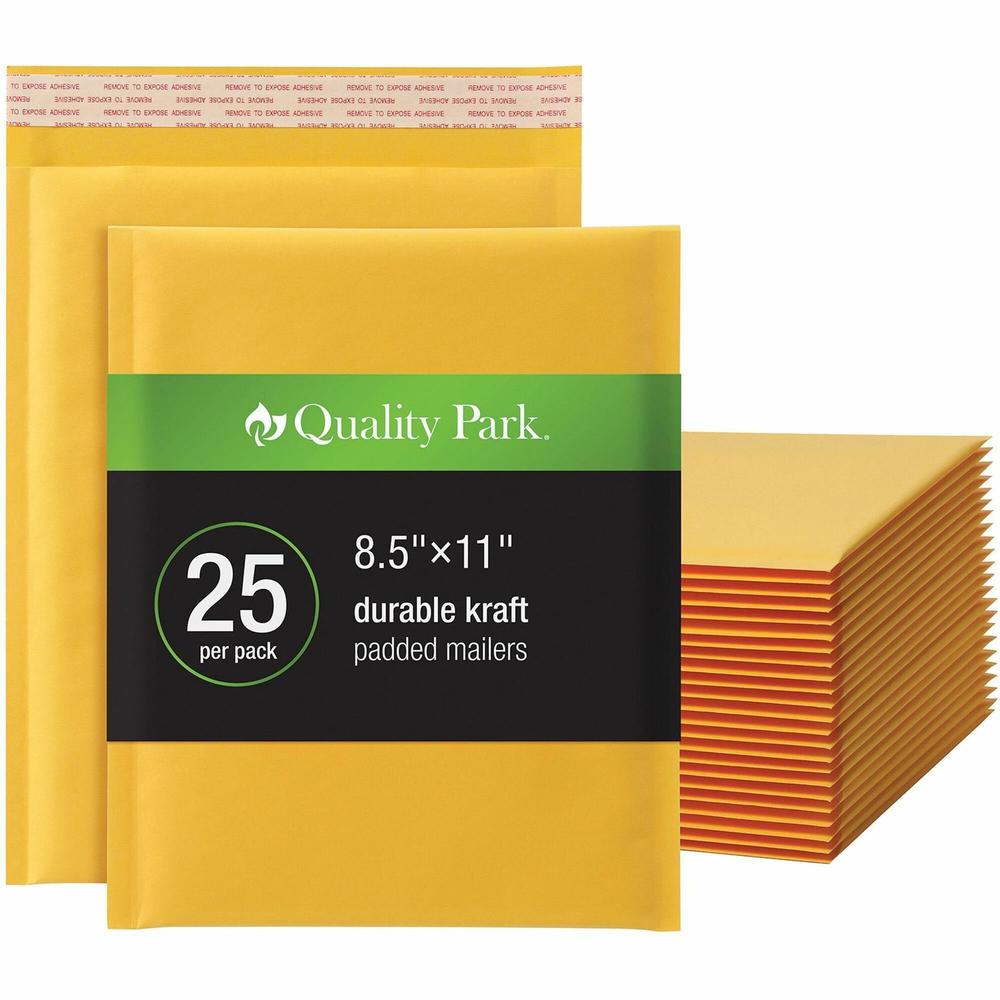 Quality Park Bubble Mailers - Bubble - 8 1/2" Width x 11" Length - Strip - 25 / Box - Brown Kraft. Picture 1