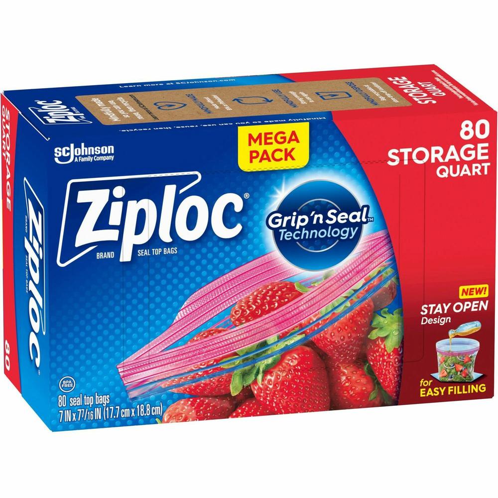 Ziploc&reg; Stand-Up Storage Bags - 1 quart Capacity - Blue - 80/Box - Kitchen, Storage. Picture 1