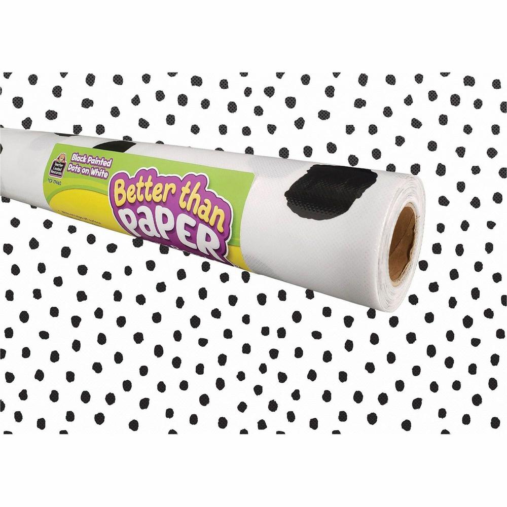 Teacher Created Resources Better Than Paper Board Roll - Bulletin Board, Classroom - 48"Width x 12 ftLength - Black Dots on White - 1 Roll. Picture 1