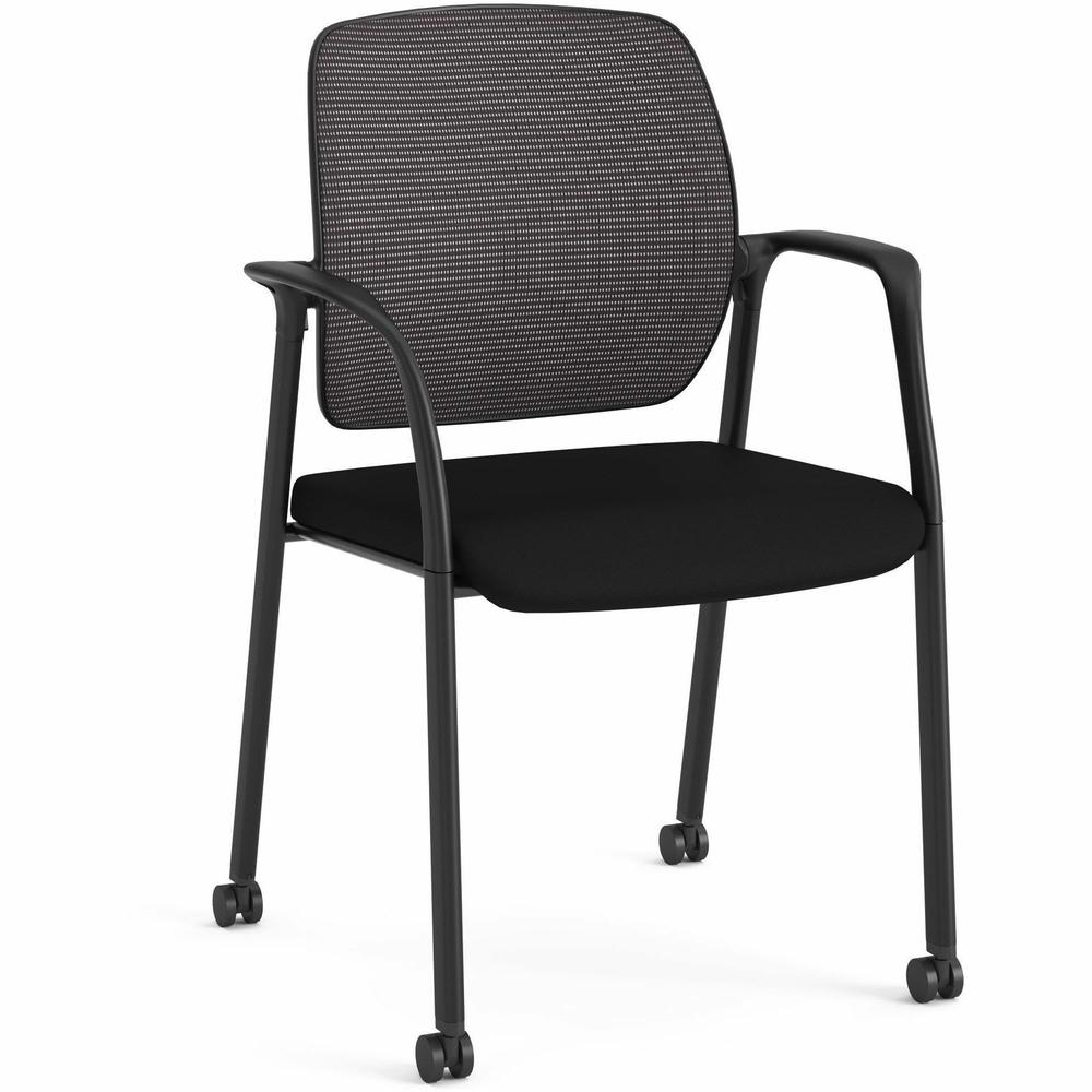 HON Nucleus Guest Chairs - Black Fabric Seat - Black Mesh Back - Four-legged Base - Armrest - 1 Each. Picture 1