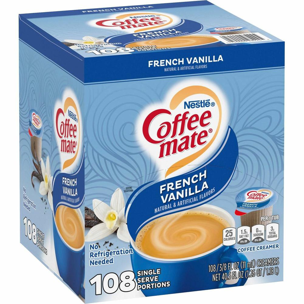 Coffee mate French Vanilla Creamer Singles - French Vanilla Flavor - 0.38 fl oz (11 mL) - 108/Carton. Picture 1