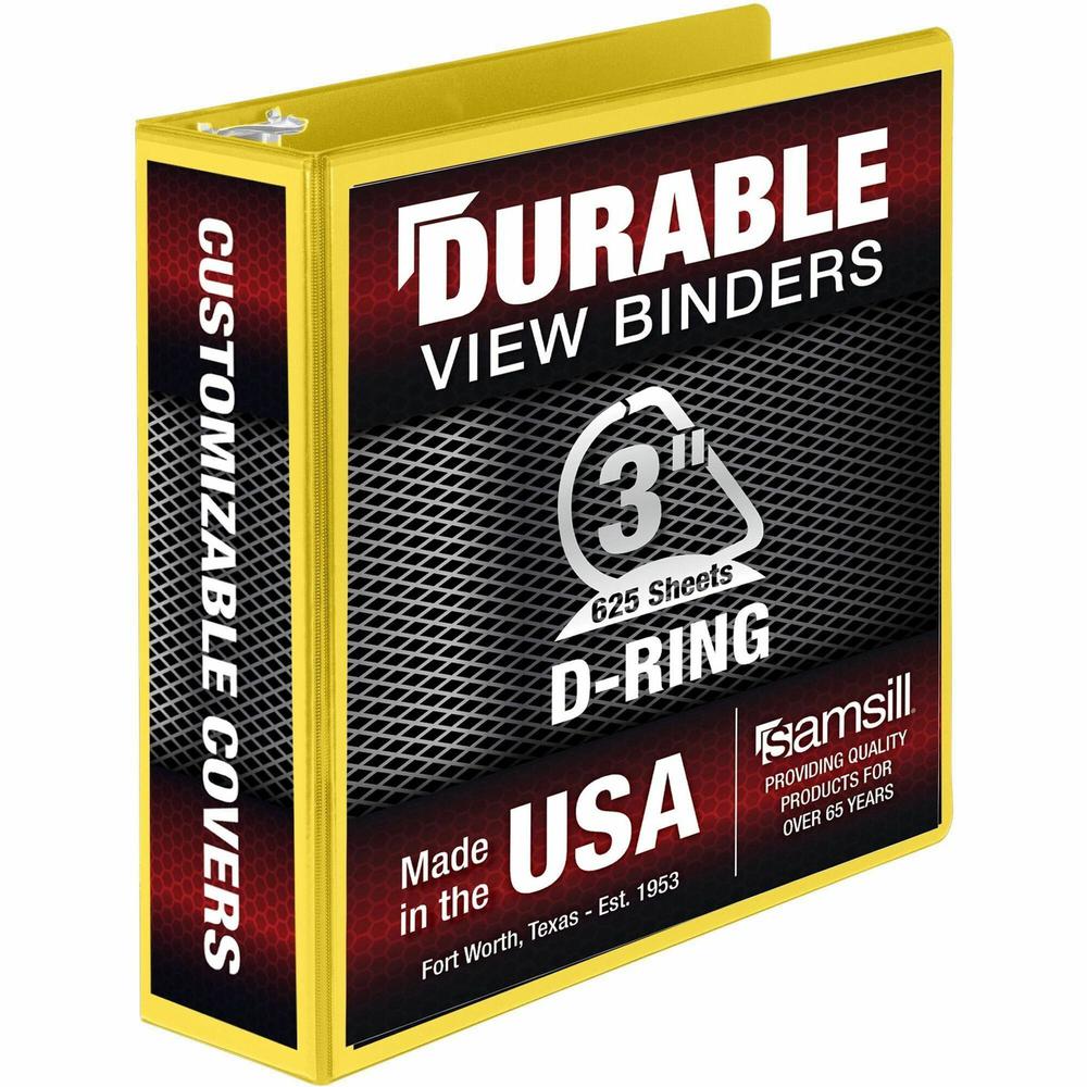 Samsill Durable Three-Ring View Binder - 3" Binder Capacity - 625 Sheet Capacity - 3 x D-Ring Fastener(s) - 2 Internal Pocket(s) - Polypropylene, Chipboard - Yellow - Recycled - Durable, PVC-free, Ink. Picture 1