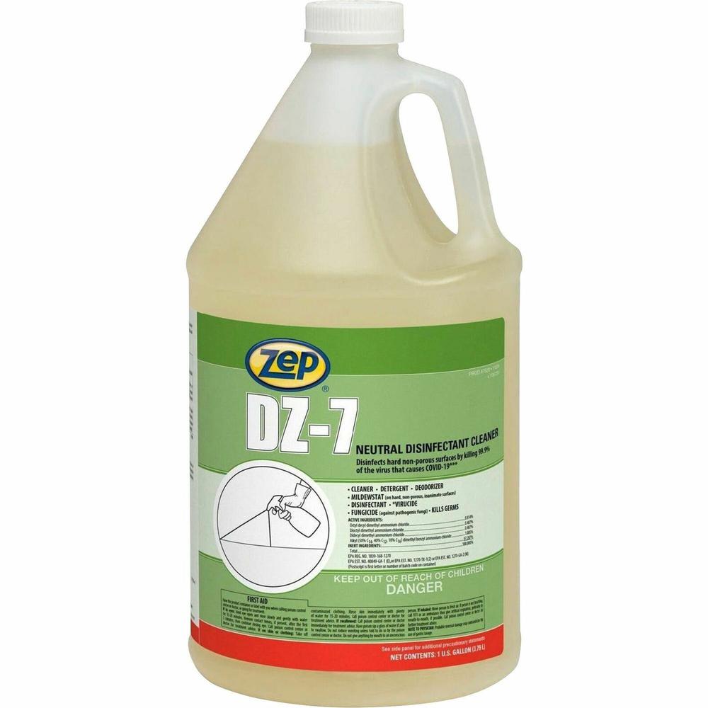 Zep Commercial DZ-7 Neutral Disinfectant Cleaner - 128 fl oz (4 quart) - Neutral Scent - 1 Each - Virucidal, Bactericide, Fungicide, Mildewstatic, pH Neutral, Phosphate-free, Butyl-free, APE-free - Ye. Picture 1
