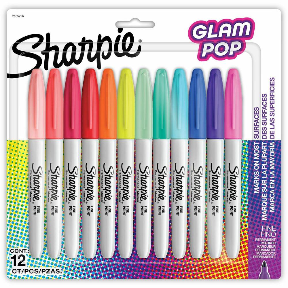 Sanford Glam Pop Permanent Markers - Fine Marker Point - Assorted - 12 / Pack. Picture 1