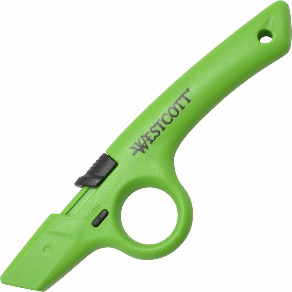 Westcott Non-Replaceable Finger Loop Safety Cutter - Ceramic Blade - Retractable, Lock Off Switch, Durable - Acrylonitrile Butadiene Styrene (ABS) - Green - 1 Each. Picture 1