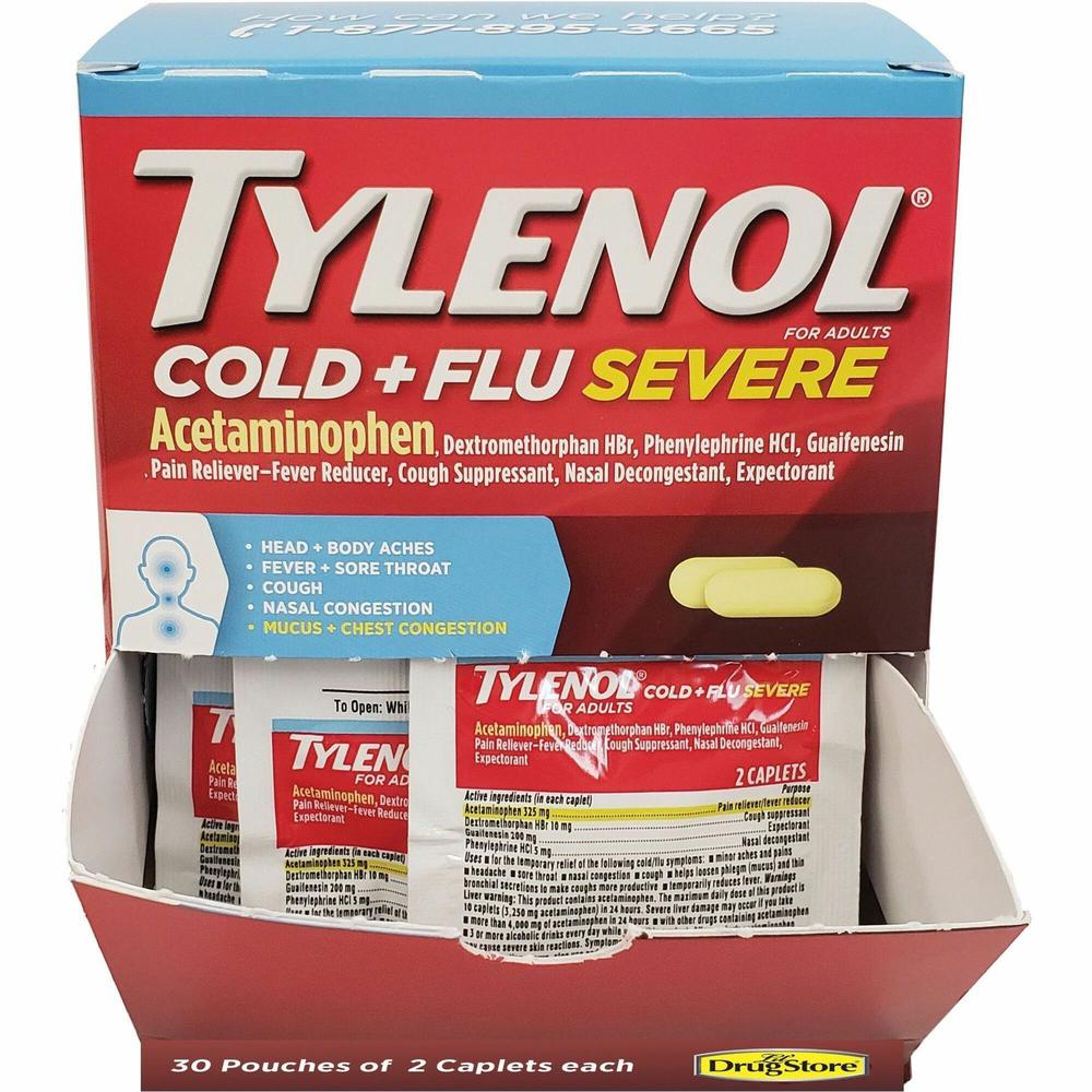 Tylenol Cold & Flu Severe Single-Dose Packets - For Tylenol Cold, Flu, Fever, Body Ache, Pain, Headache, Sore Throat, Nasal Congestion, Cough - 30 / BoxPacket. Picture 1