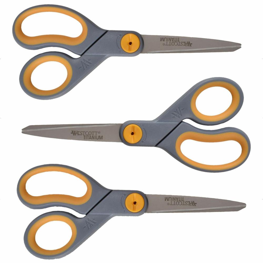 Westcott Titanium Bonded Scissors Set - 8" Overall Length - Straight-left/right - Titanium - Pointed Tip - Gray/Yellow - 1 Each. Picture 1