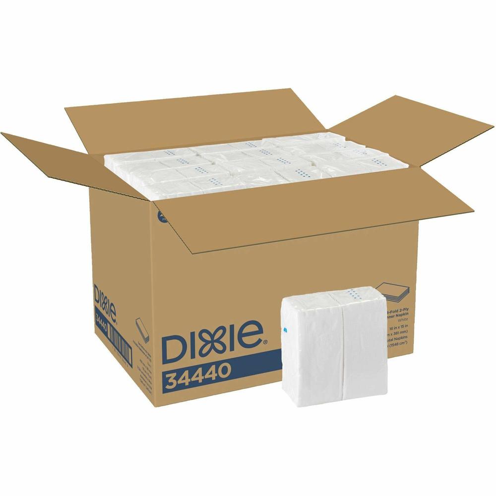 Dixie 2-Ply Dinner Napkins - 2 Ply - 1/8 Fold - 15" x 16" - White - 126 Per Pack - 24 / Carton. Picture 1