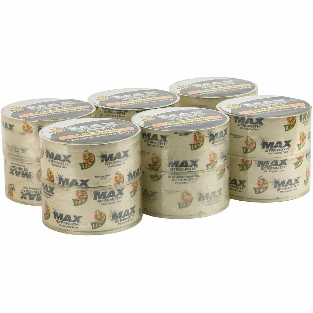 Duck Max Strength Packaging Tape - 54.60 yd Length x 1.88" Width - Damage Resistant - For Packaging, Shipping, Moving, Storage, Box, Home, Office, Project, Sealing - 12 / Pack - Clear. Picture 1
