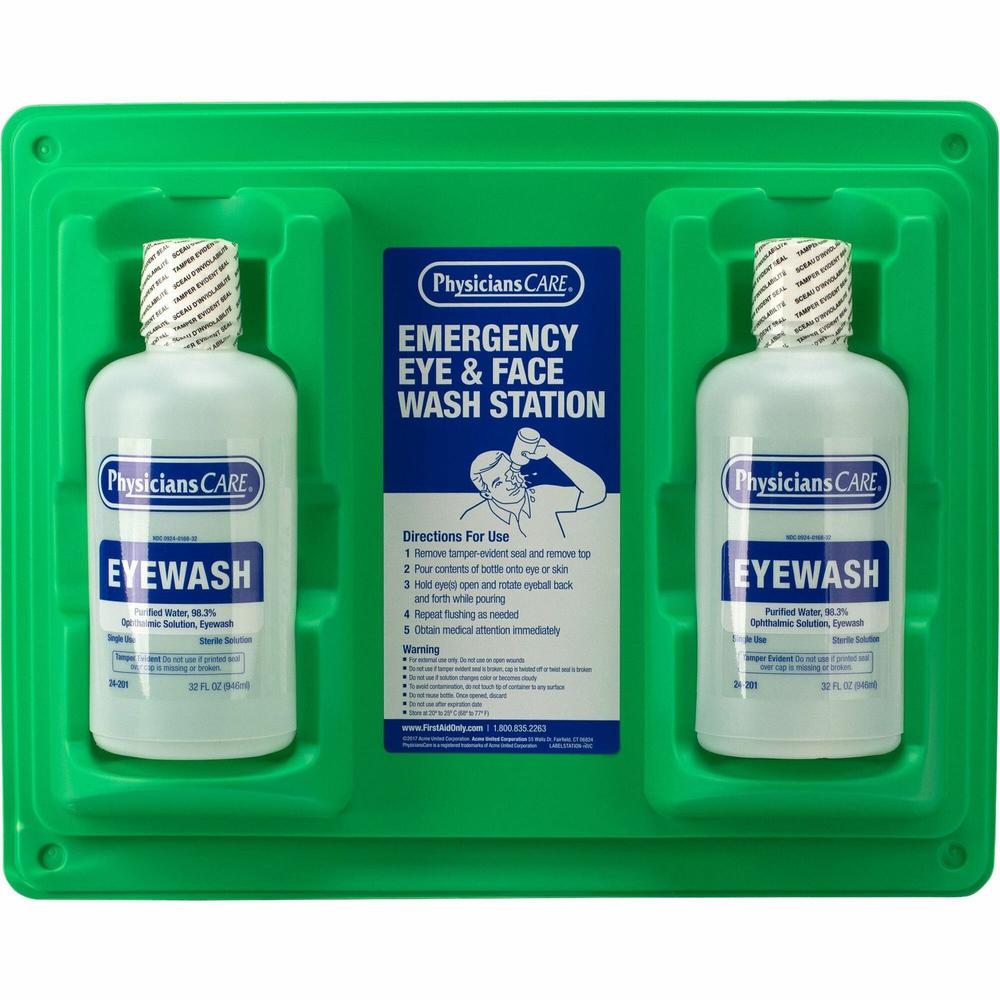 First Aid Only Twin-Bottle Eyewash Station - 1 quart - Clear. Picture 1