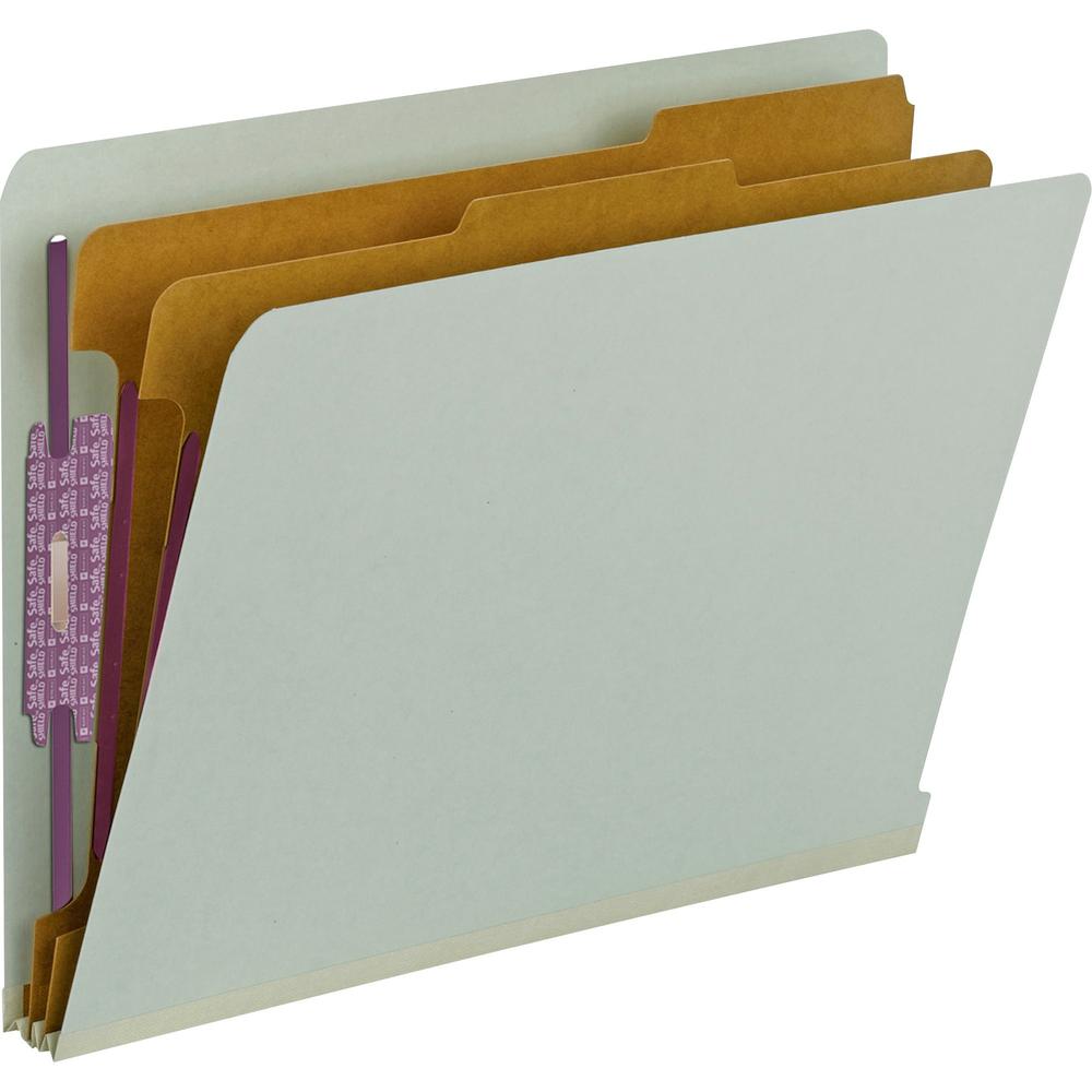 Smead 1/3 Tab Cut Letter Recycled Classification Folder - 8 1/2" x 11" - 2" Expansion - 2 x 2S Fastener(s) - 2" Fastener Capacity for Folder - End Tab Location - 2 Divider(s) - Pressboard - Gray, Gree. The main picture.