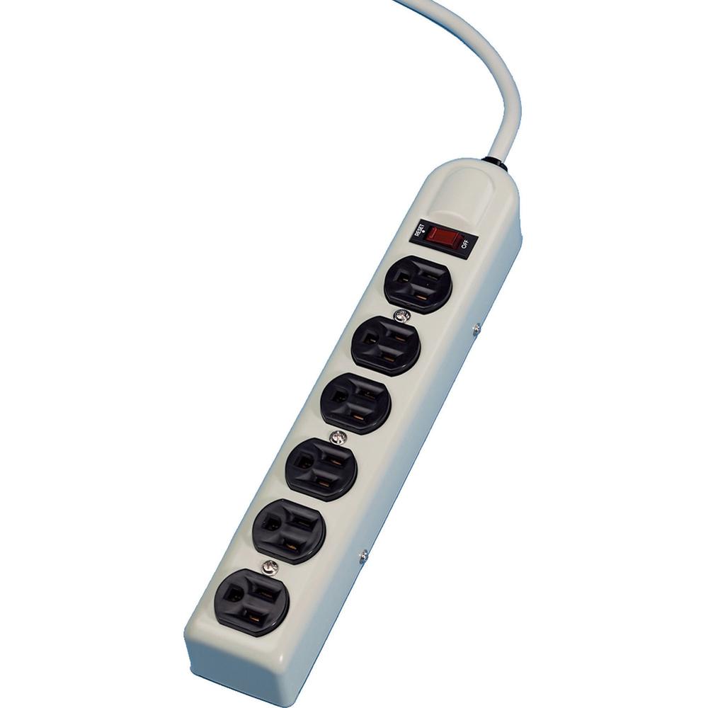 6 Outlet Metal Power Strip - 3-prong - 6 x AC Power - 6 ft Cord - 110 V AC Voltage - Strip - Platinum. The main picture.