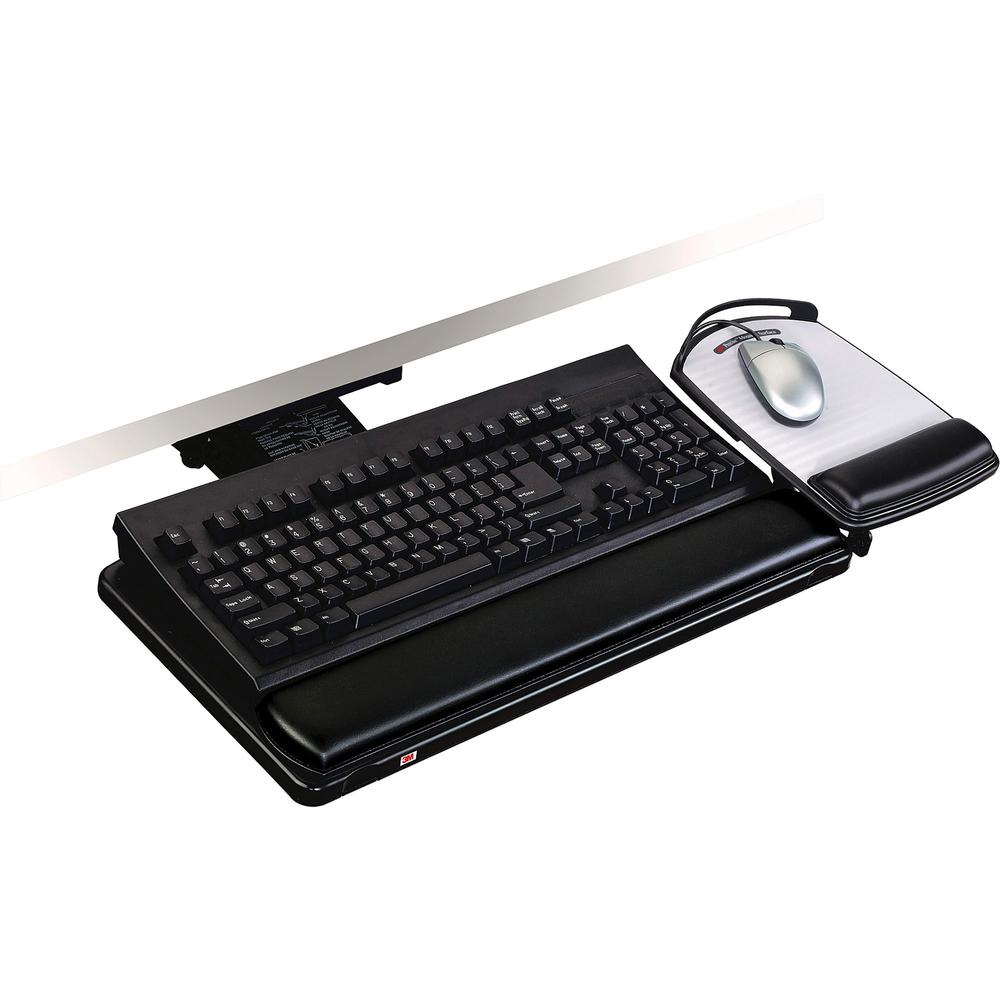 3M Adjustable Keyboard Tray with Adjustable Keyboard and Mouse Platform - 19.5" Width x 10.5" Depth - Black - 1. Picture 1