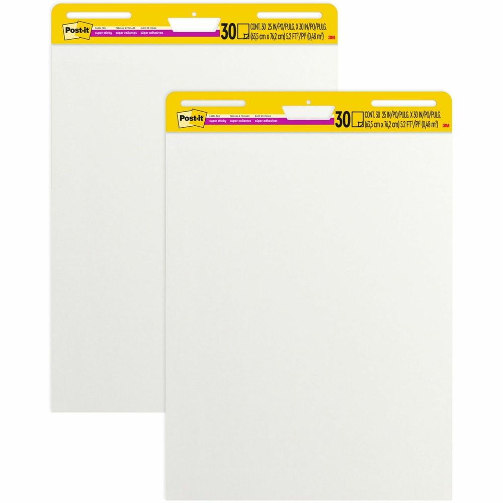Post-it&reg; Self-Stick Easel Pads - 30 Sheets - Plain - Stapled - 18.50 lb Basis Weight - 25" x 30" - White Paper - Self-adhesive, Repositionable, Resist Bleed-through, Removable, Sturdy Back, Cardbo. Picture 1