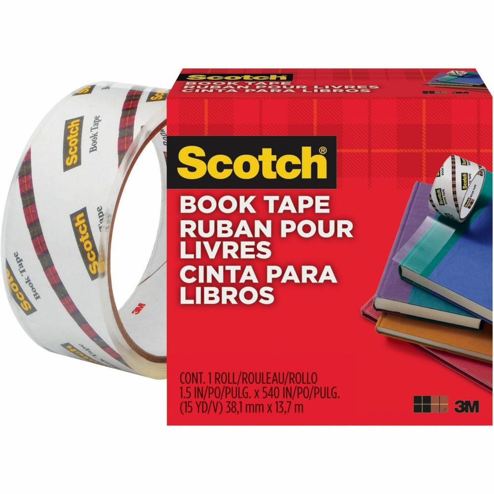 Scotch Book Tape - 15 yd Length x 1.50" Width - 3" Core - Acrylic - Crack Resistant - For Repairing, Reinforcing, Protecting, Covering - 1 / Roll - Clear. Picture 1