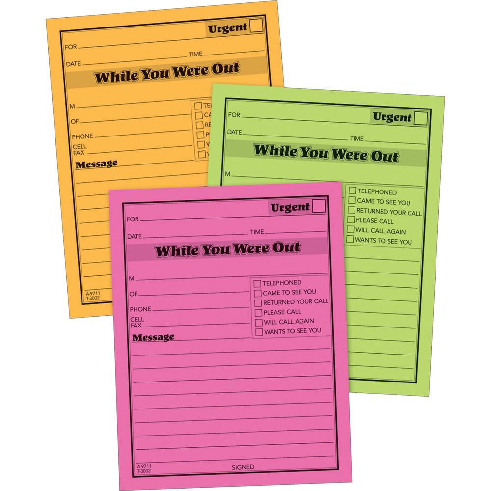 Adams Neon While You Were Out Message Pads - 50 Sheet(s) - Gummed - 4" x 5" Sheet Size - Assorted - Assorted Sheet(s) - 6 / Pack. Picture 1