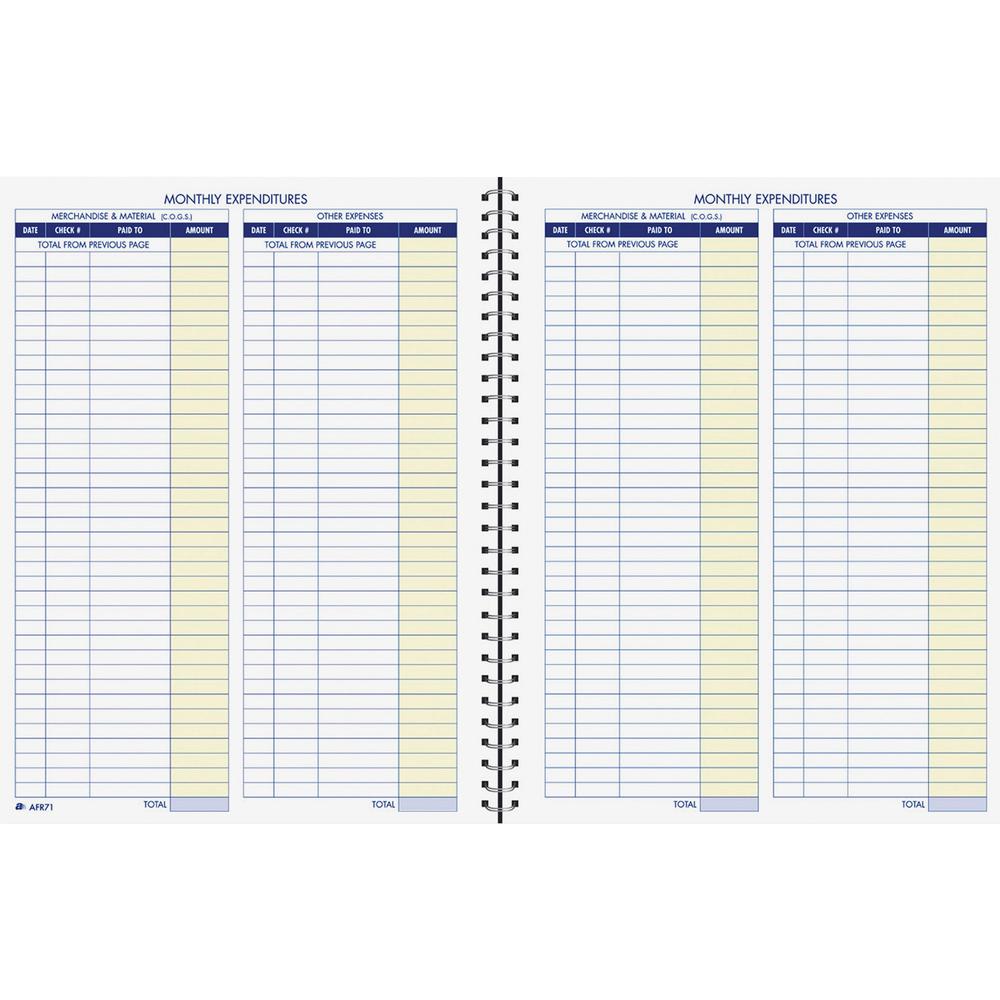 Adams Monthly Bookkeeping Record Book - Spiral Bound - White Sheet(s) - Blue, Yellow Print Color - 1 Each. Picture 1