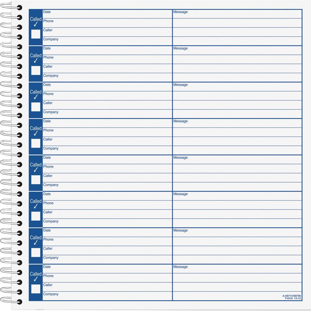 Adams Voice Mail Log Book - 60 Sheet(s) - Spiral Bound - 7.50" x 8.50" Sheet Size - 2 / Pack. Picture 1