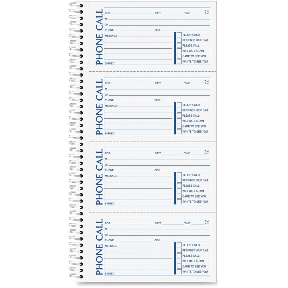 Adams Spiral Bound Phone Message Books - 400 Sheet(s) - Spiral Bound - 2 Part - 5.25" x 11" Sheet Size - Assorted Sheet(s) - Recycled - 1 Each. Picture 2