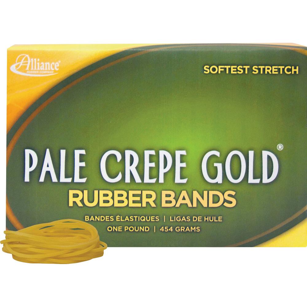 Alliance Rubber 20165 Pale Crepe Gold Rubber Bands - Size #16 - Approx. 2675 Bands - 2 1/2" x 1/16" - Golden Crepe - 1 lb Box. Picture 1
