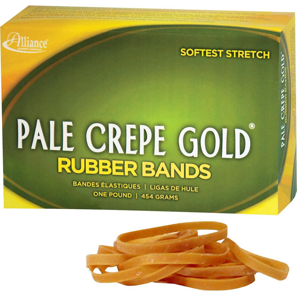 Alliance Rubber 20185 Pale Crepe Gold Rubber Bands - Size #18 - Approx. 2205 Bands - 3" x 1/16" - Golden Crepe - 1 lb Box. The main picture.