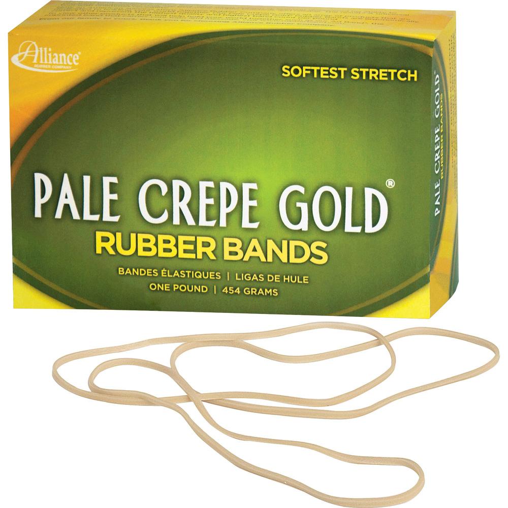Alliance Rubber 21405 Pale Crepe Gold Rubber Bands - Size #117B - Approx. 300 Bands - 7" x 1/8" - Golden Crepe - 1 lb Box. Picture 1
