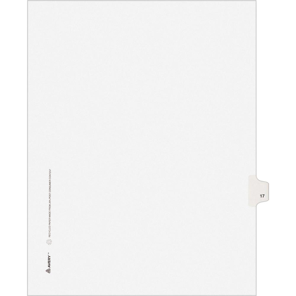 Avery&reg; Individual Legal Exhibit Dividers - Avery Style - 1 Printed Tab(s) - Digit - 17 - 1 Tab(s)/Set - 8.5" Divider Width x 11" Divider Length - Letter - White Paper Divider - Paper Tab(s) - 25 /. Picture 1