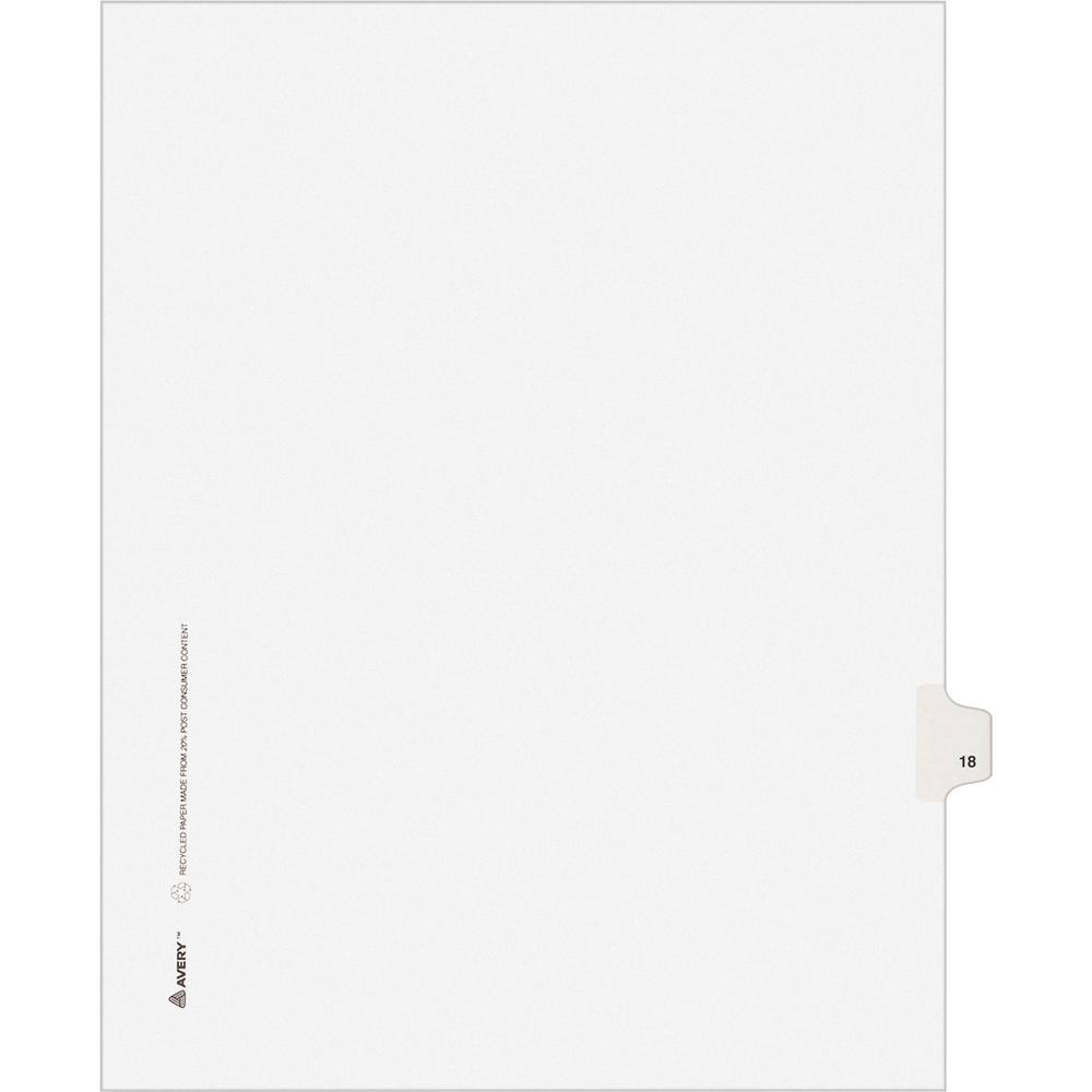 Avery&reg; Individual Legal Exhibit Dividers - Avery Style - 1 Printed Tab(s) - Digit - 18 - 1 Tab(s)/Set - 8.5" Divider Width x 11" Divider Length - Letter - White Paper Divider - Paper Tab(s) - 25 /. Picture 1