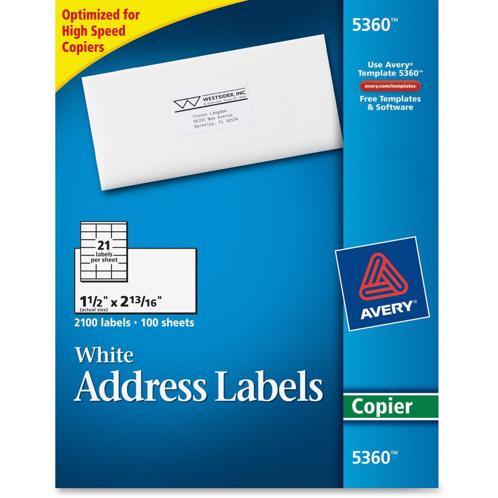 Avery&reg; Copier Address Labels - 1 1/2" Width x 2 13/16" Length - Permanent Adhesive - Rectangle - White - Paper - 21 / Sheet - 100 Total Sheets - 2100 Total Label(s) - 2100 / Box. Picture 1