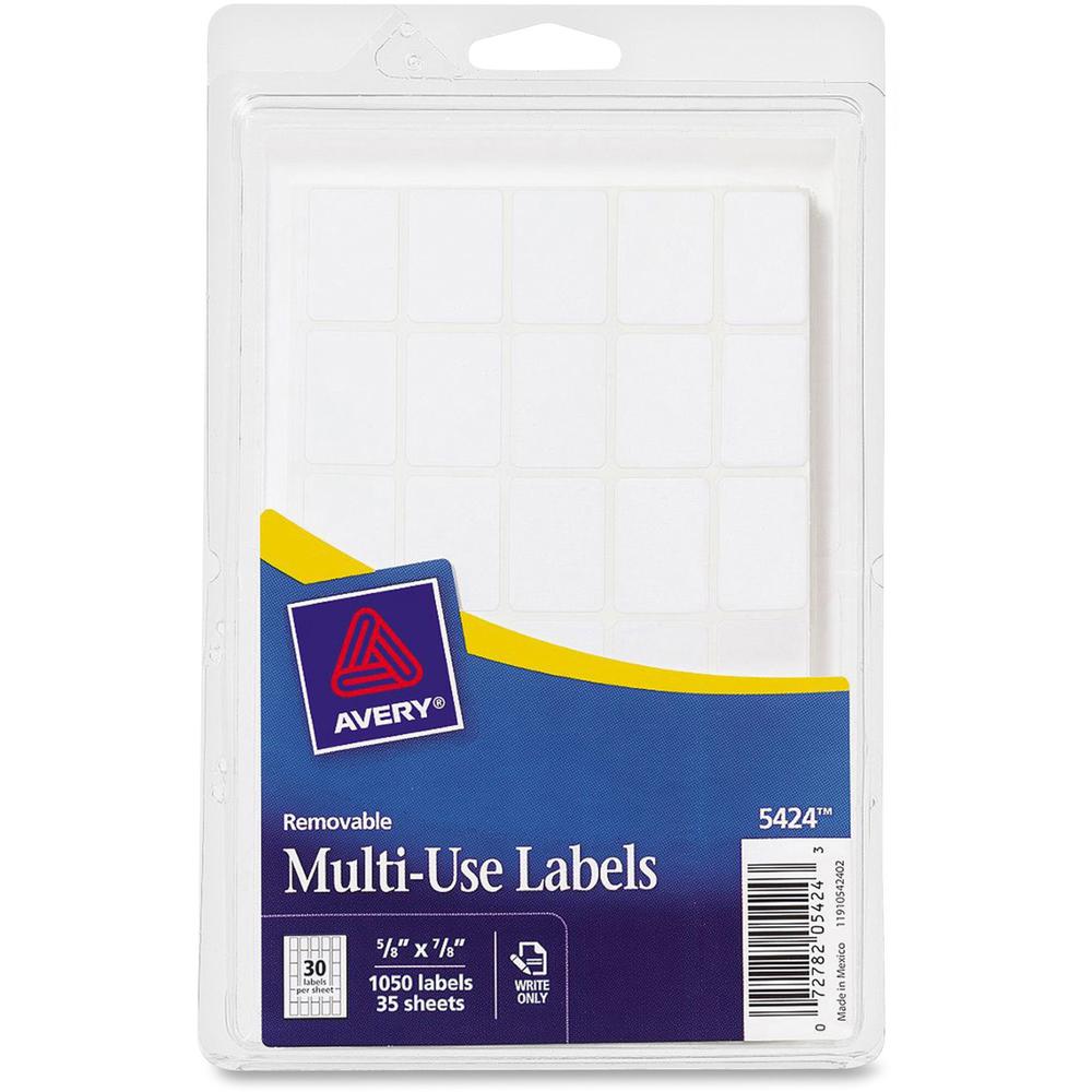 Avery&reg; Removable ID Labels - 5/8" Width x 7/8" Length - Removable Adhesive - Rectangle - White - Paper - 40 / Sheet - 1050 / Pack - Self-adhesive. Picture 1