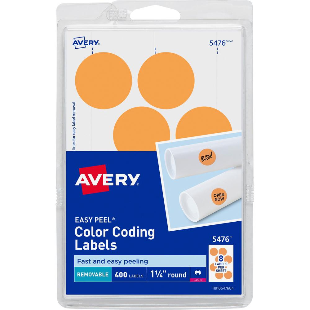 Avery&reg; 1-1/4" Color-Coding Labels - - Height1 1/4" Diameter - Removable Adhesive - Round - Laser - Orange - 12 / Sheet - 400 / Pack. Picture 1
