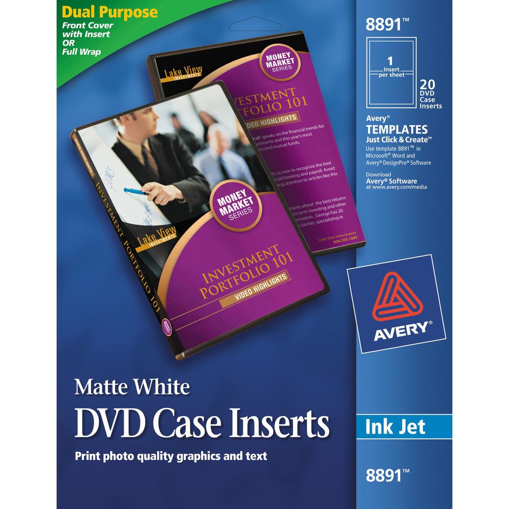 Avery&reg; Avery(R) Matte White DVD Case Inserts, 20 Inserts (8891) - Matte - 20 / Pack - Acid-free, Moisture Resistant, Water Resistant - White. Picture 1