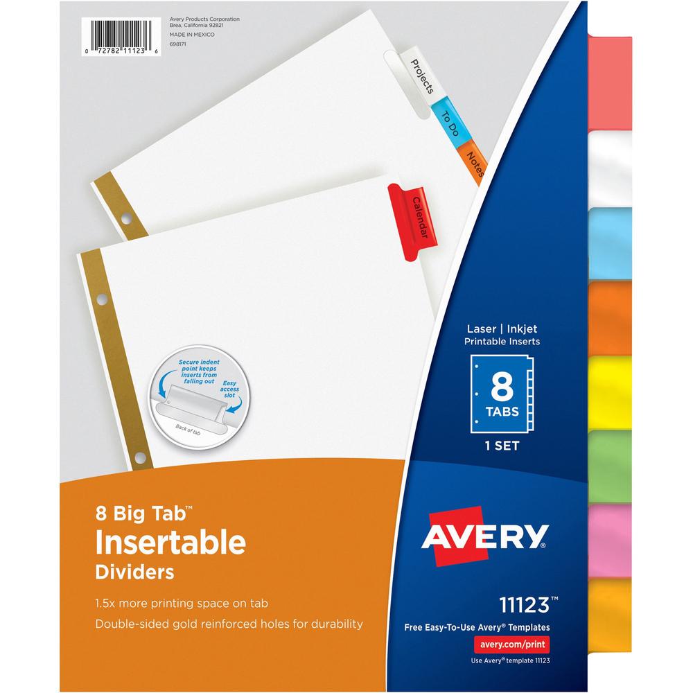 Avery&reg; Big Tab Insertable Dividers - Reinforced Gold Edge - 8 Blank Tab(s) - 8 Tab(s)/Set - 8.5" Divider Width x 11" Divider Length - Letter - 3 Hole Punched - Paper Divider - Multicolor Tab(s) - . The main picture.