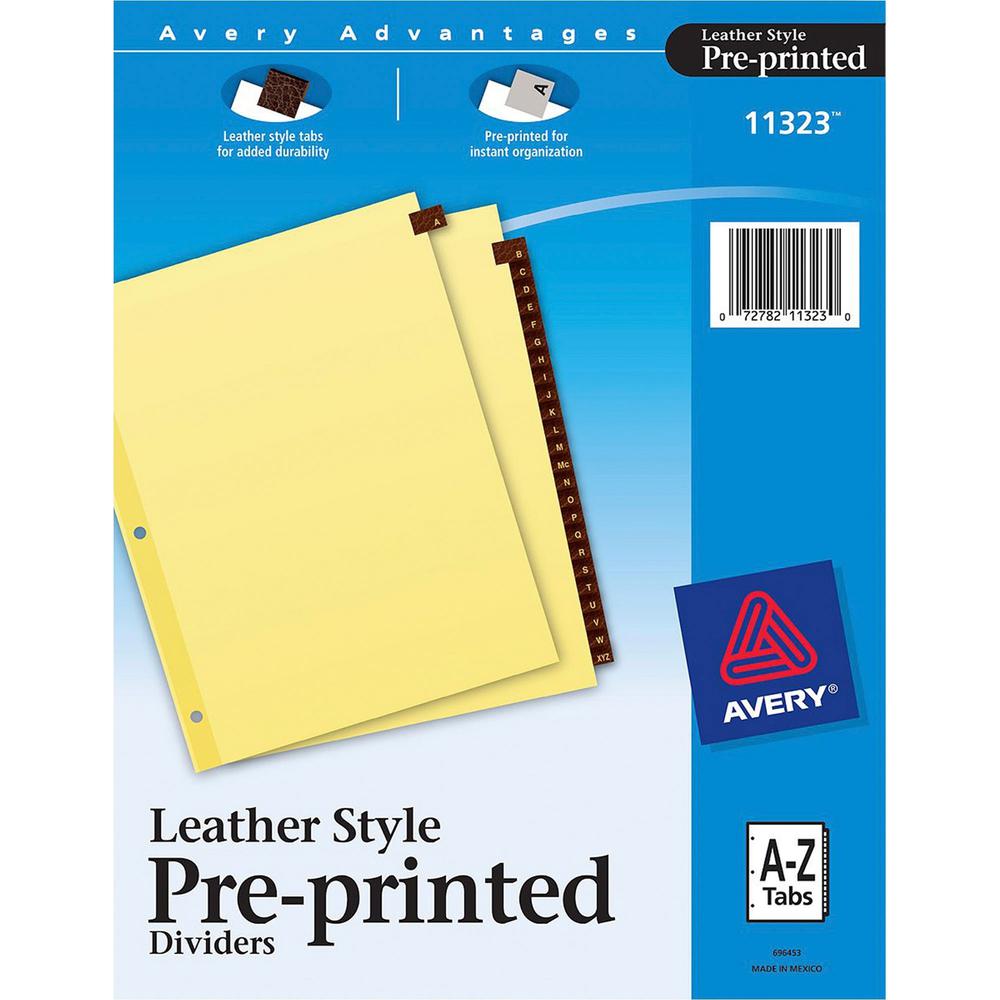 Avery&reg; Preprinted Tab Dividers - Clear Reinforced Edge - 25 Printed Tab(s) - Character - A-Z - 25 Tab(s)/Set - 8.5" Divider Width x 11" Divider Length - Letter - 3 Hole Punched - Buff Paper Divide. Picture 1