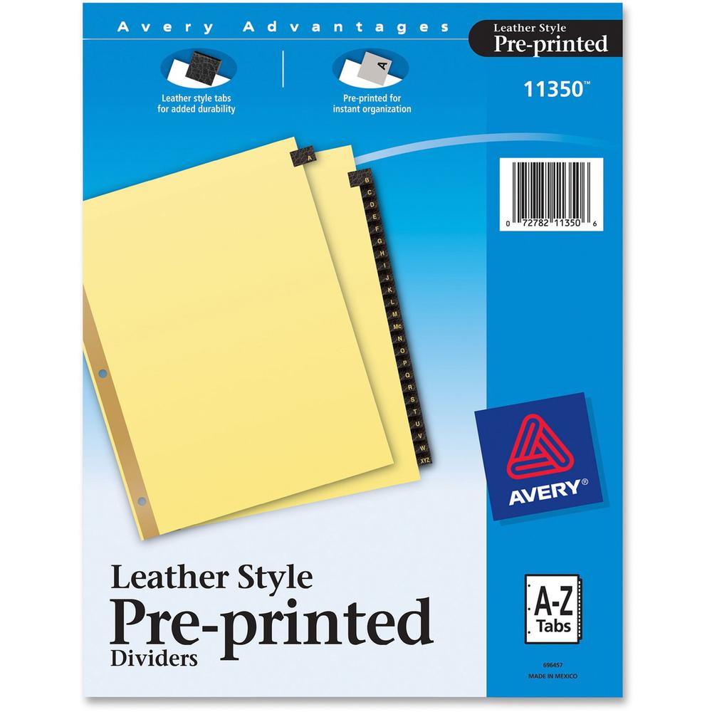 Avery&reg; Preprinted Tab Dividers - Gold Reinforced Edge - Printed Tab(s) - Character - A-Z - 25 Tab(s)/Set - 8.5" Divider Width x 11" Divider Length - Letter - 3 Hole Punched - Buff Divider - Black . Picture 1