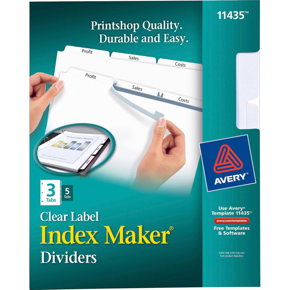 Avery&reg; Print & Apply Clear Label Dividers - Index Maker Easy Apply Label Strip - 15 x Divider(s) - 3 Blank Tab(s) - 3 Tab(s)/Set - 8.5" Divider Width x 11" Divider Length - Letter - 3 Hole Punched. Picture 1