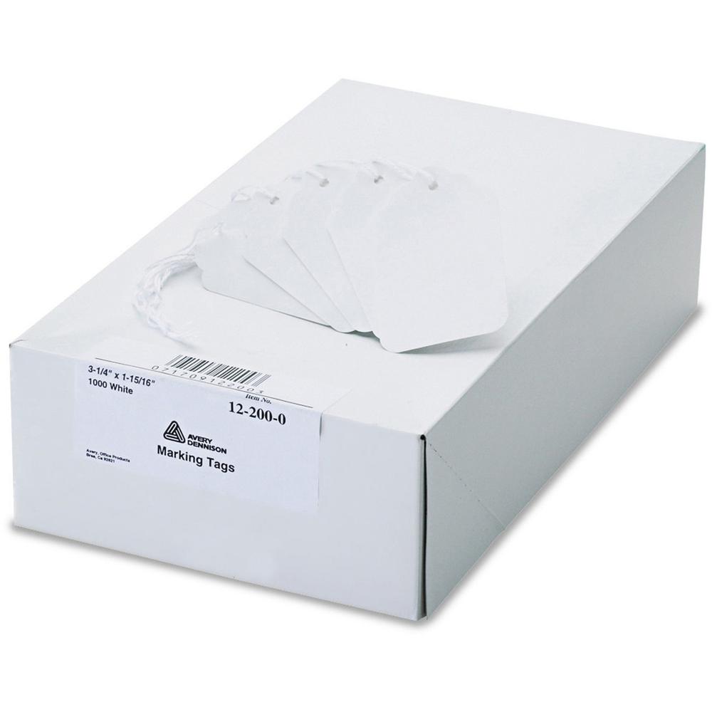 Avery&reg; White Marking Tags - 3.25" Length x 1.94" Width - Rectangular - Twine Fastener - 1000 / Box - Polyester, Cotton - White. Picture 1