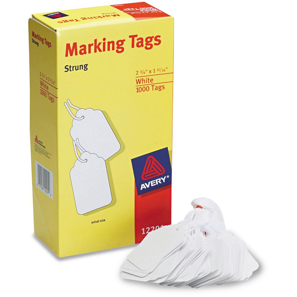 Avery&reg; White Marking Tags - 2.75" Length x 1.69" Width - Rectangular - Twine Fastener - 1000 / Box - Cotton, Polyester - White. Picture 1