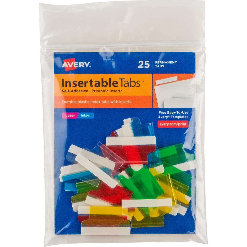 Avery&reg; Index Tabs with Printable Inserts - Print-on Tab(s) - 1" Tab Height - Self-adhesive, Permanent - Assorted Plastic Tab(s) - 25 / Pack. Picture 1
