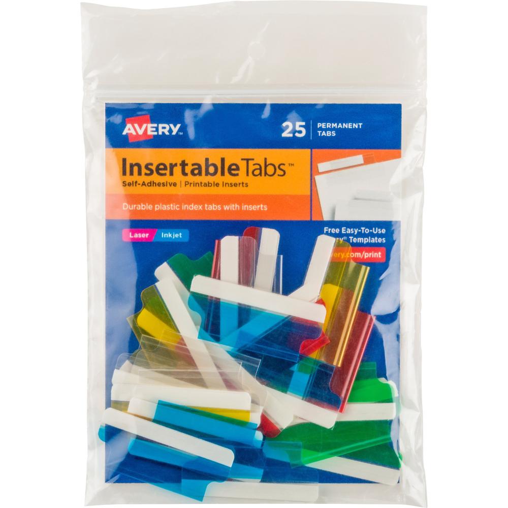 Avery&reg; Index Tabs with Printable Inserts - Print-on Tab(s) - 1.50" Tab Height - Self-adhesive, Permanent - Assorted Plastic Tab(s) - 25 / Pack. Picture 1
