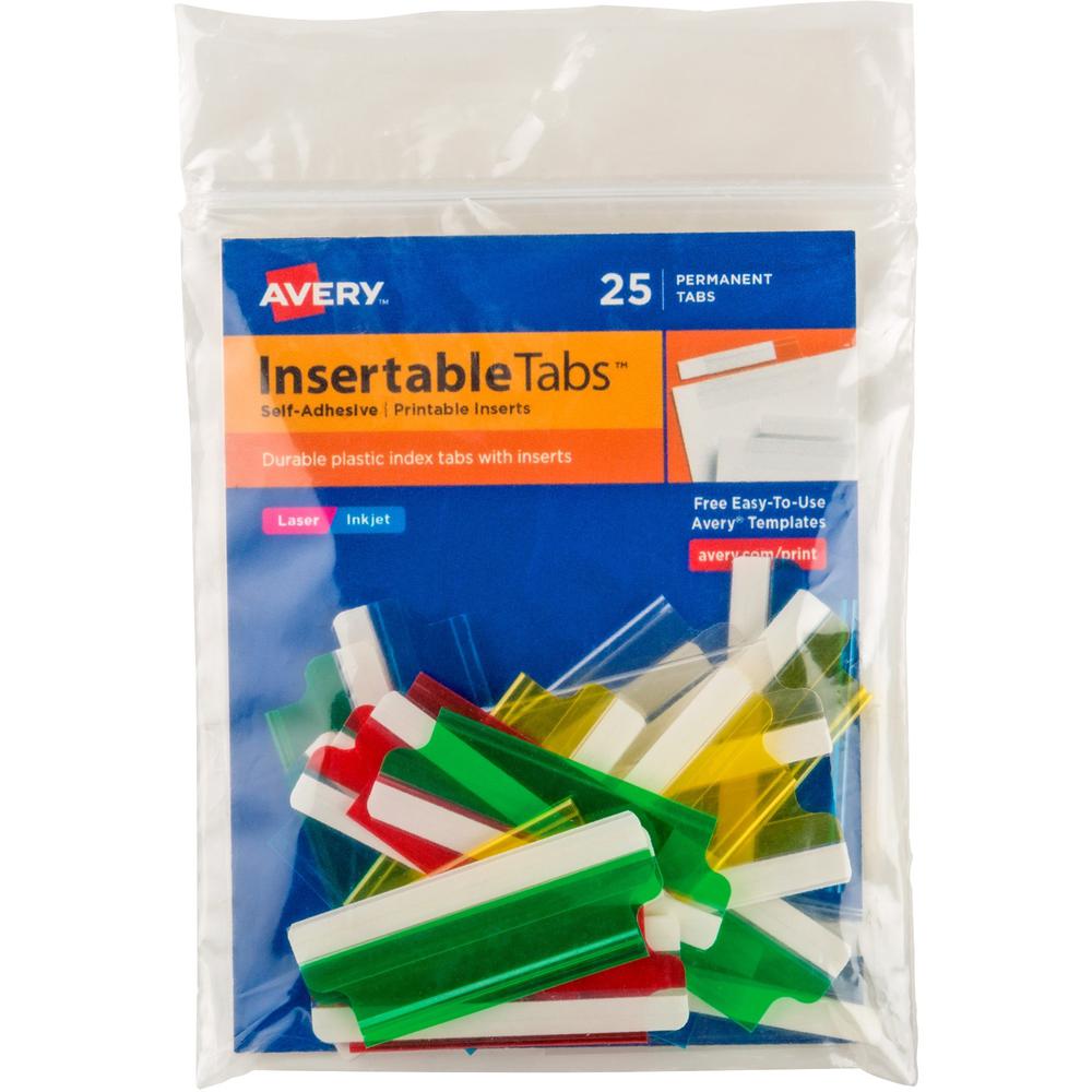Avery&reg; Index Tabs with Printable Inserts - Print-on Tab(s) - 2" Tab Height - Self-adhesive, Permanent - Assorted Plastic Tab(s) - 25 / Pack. Picture 1