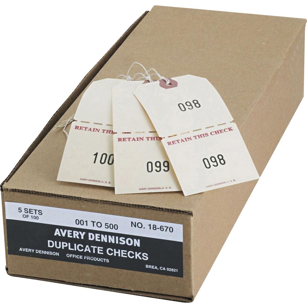 Avery&reg; Duplicate Auto Park Tags - 4.75" Length x 2.38" Width - Rectangular - 1 to 500 Print Serial - Twine Fastener - 500 / Box - Paper - Manila. Picture 1