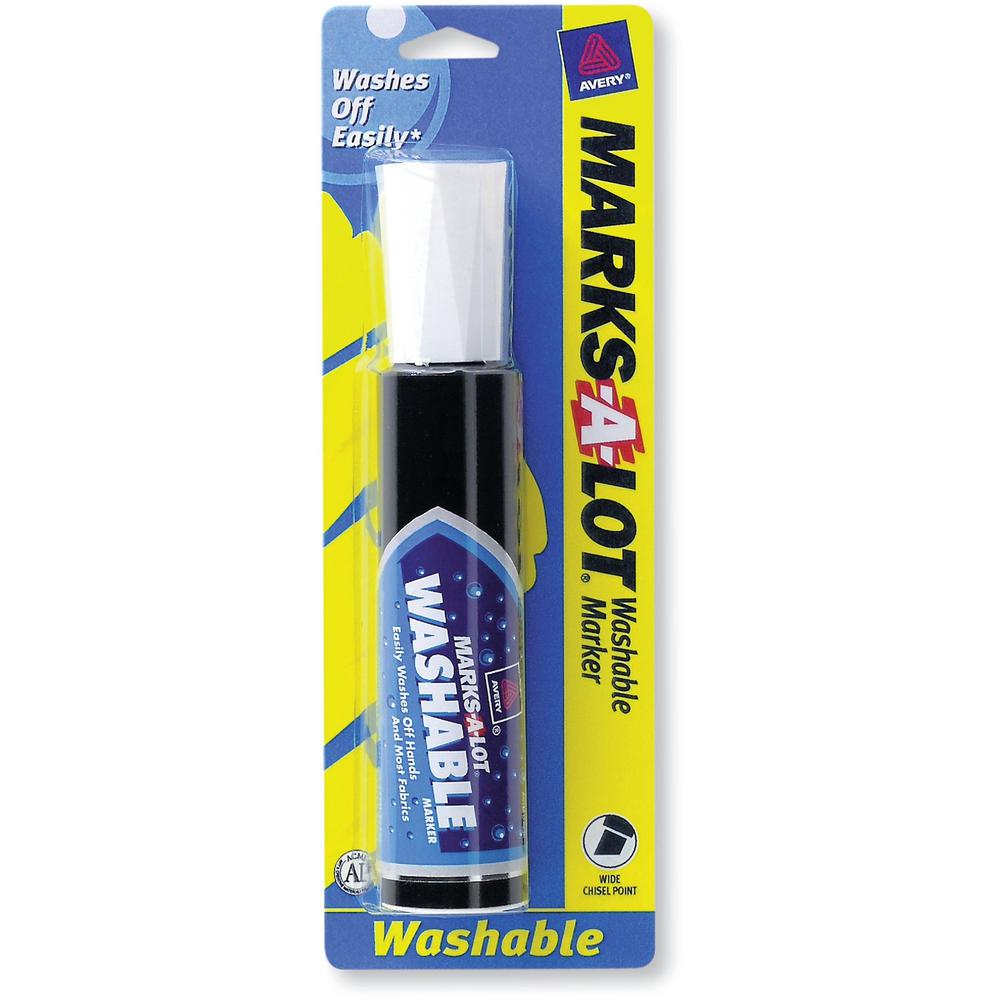 Avery&reg; Marks A Lot Jumbo Washable Marker - Chisel Marker Point Style - Black Water Based Ink - Black Barrel - 1 Each. The main picture.