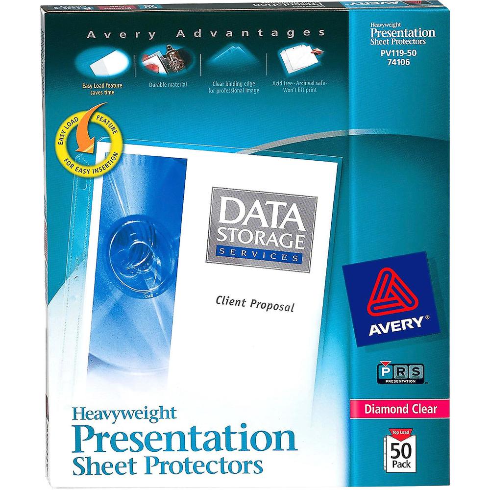 Avery&reg; Heavyweight Sheet Protectors - For Letter 8 1/2" x 11" Sheet - Ring Binder - Diamond Clear - Polypropylene - 50 / Box. Picture 1