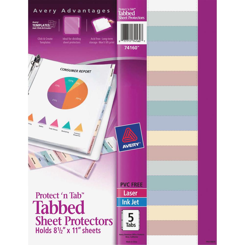 Avery&reg; Tabbed Sheet Protectors - For Letter 8 1/2" x 11" Sheet - Ring Binder - Clear - Polypropylene - 5 / Set. The main picture.