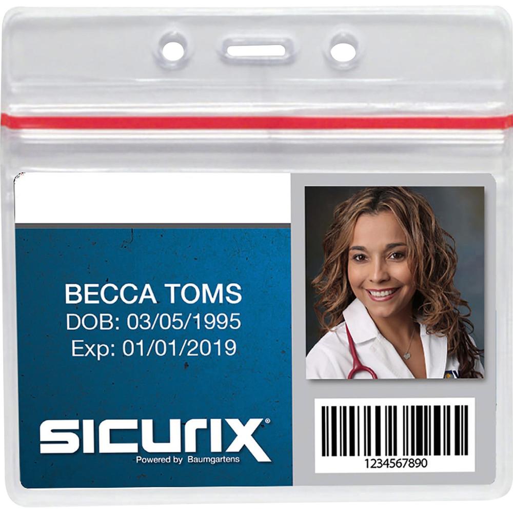 SICURIX Sealable ID Badge Holder - Support 3.75" x 2.62" Media - Horizontal - Vinyl - 50 / Pack - Clear. The main picture.
