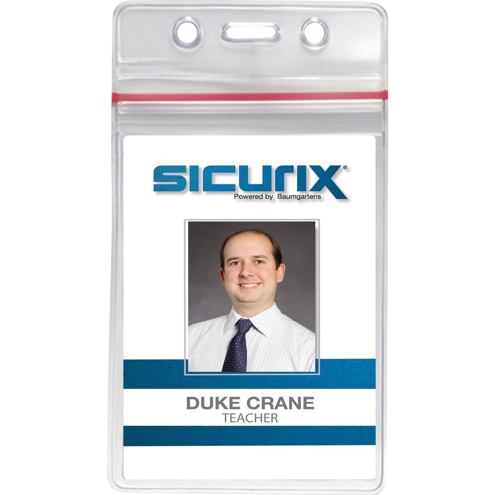 SICURIX Sealable ID Badge Holder - Support 2.62" x 3.75" Media - Vertical - Vinyl - 50 / Pack - Clear. Picture 1