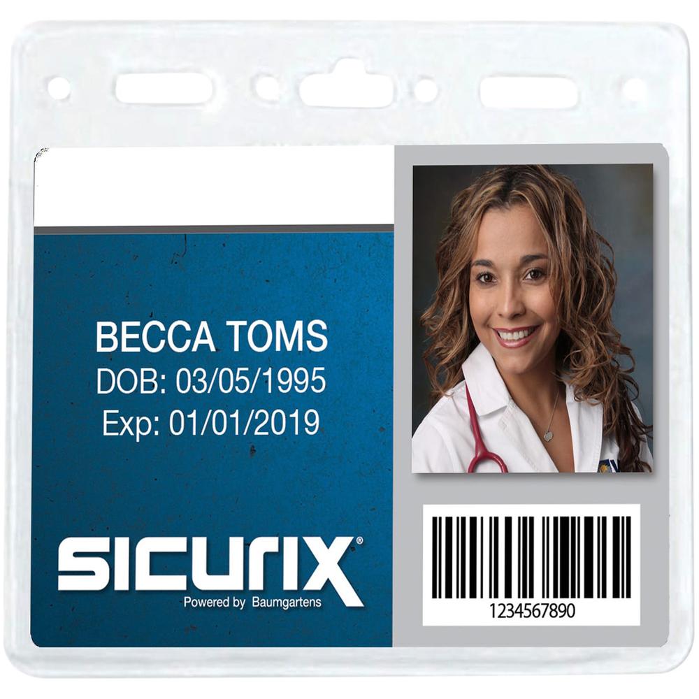 SICURIX ID Badge Holder - Horizontal - 4" x 3" x - Vinyl - 50 / Pack - Clear. Picture 1